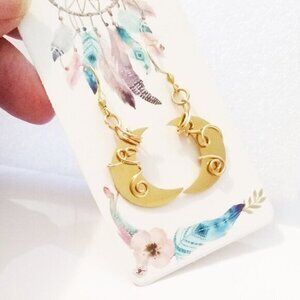 Golden Moonlight ~ Wire-Wrapped Crescent Moon Dangle Earrings! Handmade & Unique